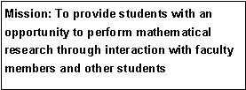 Text Box: Mission: To provide students with an opportunity to perform mathematical research through interaction with faculty members and other students